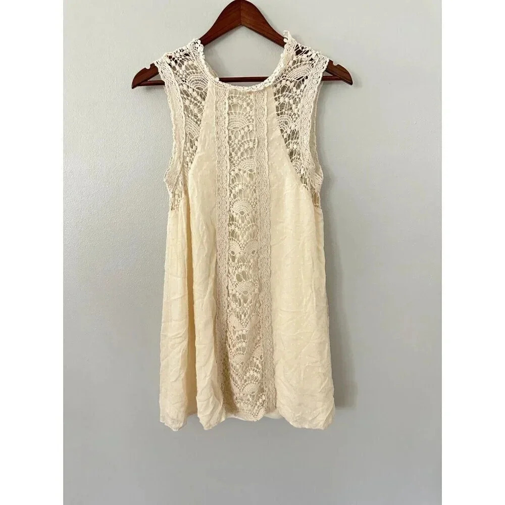 Womens Entro Cream Crochet Sleeveless Shift Dress Size Small